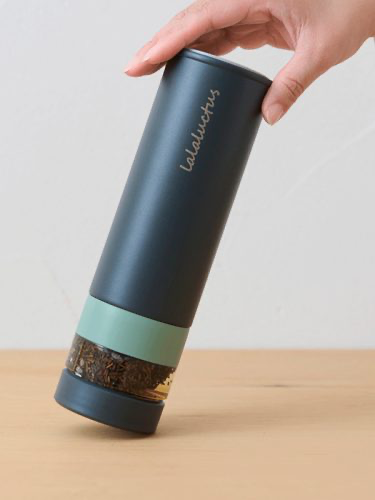 Lalaluctus ティーボトル - ステンレススチール製タンブラー(ティーストレーナー付き) - ダークグレー - 400 ml
