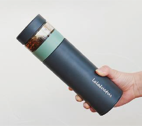 Lalaluctus ティーボトル - ステンレススチール製タンブラー(ティーストレーナー付き) - ダークグレー - 400 ml