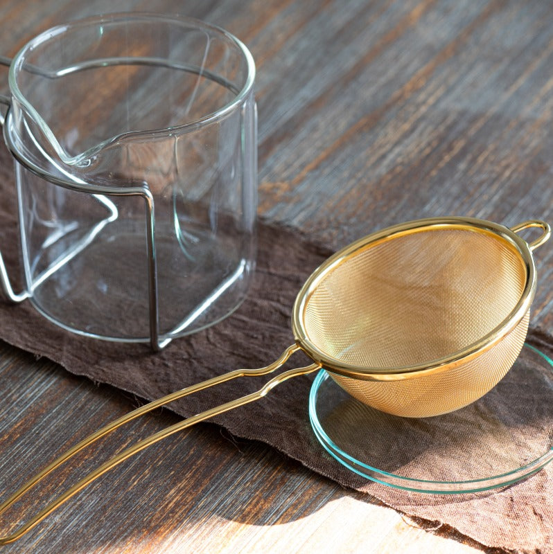 Three Snow: Tea Strainer and Glass Kyusu Set (Gold)