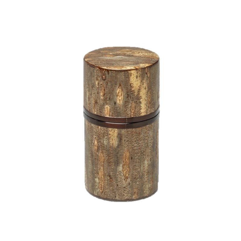 Fujiki Denshiro: Frosted Sakura Bark Chazutsu by Arakawa Keitaro 総皮茶筒(細型)帯付 霜降皮(荒川慶太郎 作) - yunomi-jp.pro