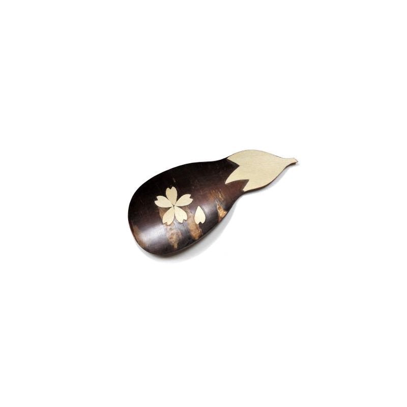 Fujiki Denshiro (last few units): Sakura Bark Tea Scoop Chasaji, Eggplant-shaped design with Sakura 茶箕 ナス 桜 - yunomi-jp.pro
