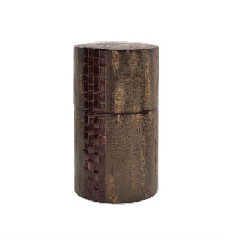 Fujiki Denshiro: Oyama Sakura Bark Chazutsu, Ajiro Weave (Vertical Stripe) by Arakawa Keitaro 総皮茶筒 大山桜 アジロ 縦(荒川慶太郎 作) - yunomi-jp.pro