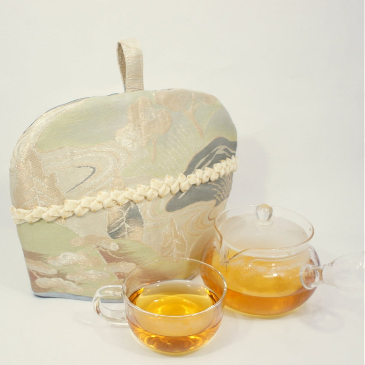 Kimono Sash Tea Cozy #1: Pine Tree and River by mami.mano - yunomi-jp.pro