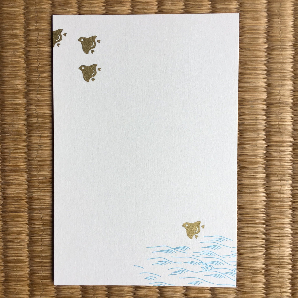 Silkscreen Postcard - Golden Birds Over the Waves - yunomi-jp.pro