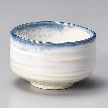 Yamaki Ikai M1429: White and Blue edge Matcha Tea Bowl (Kaneta Ceramics) - yunomi-jp.pro