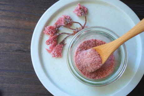 sakura pink salt on a plate by yunomi-jp.pro