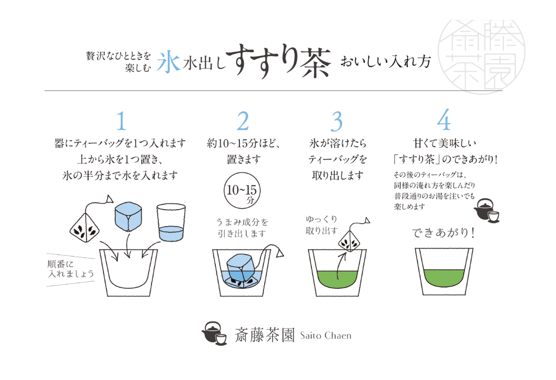 #1118 Saito Tea Garden: Yame Ice-Brewed "Susuri-cha" Tea Bags / 斉藤茶園：氷水だし「すすり茶」ティーバッグ yunomi-jp.pro
