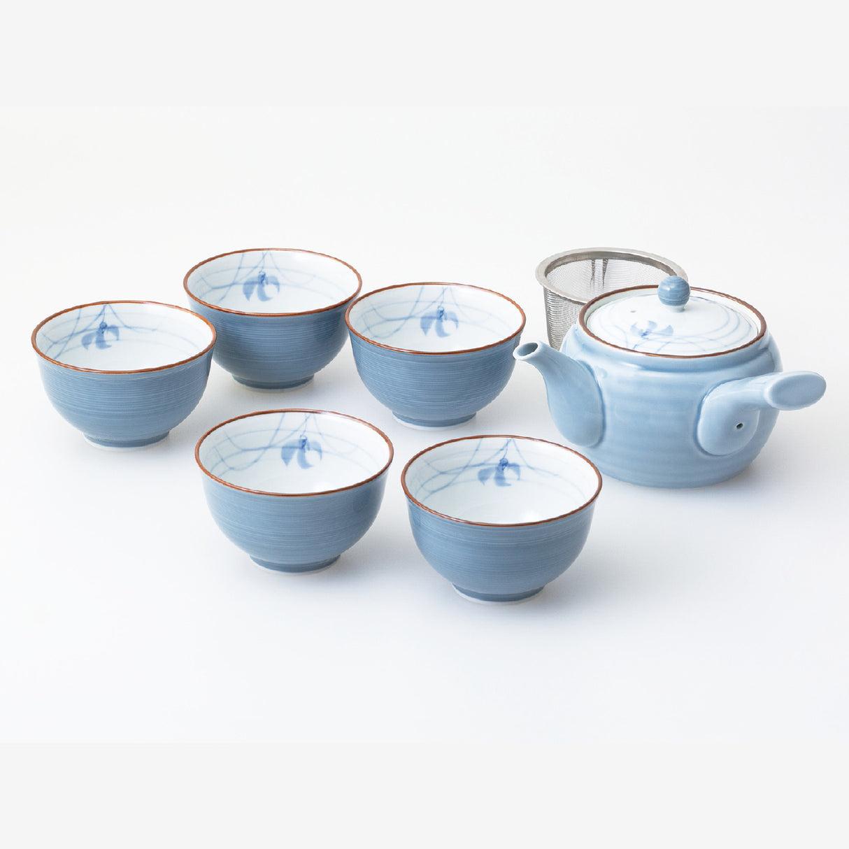 Saikai Ceramics: Orchid Design Porcelain Kyusu Tea Pot & Cup Gift Set