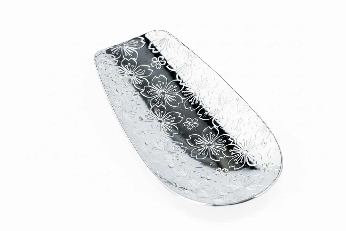 Aoyoshi: Stainless Chasaji Sakura Design Tea Scoop ステンレス茶箕 さくら