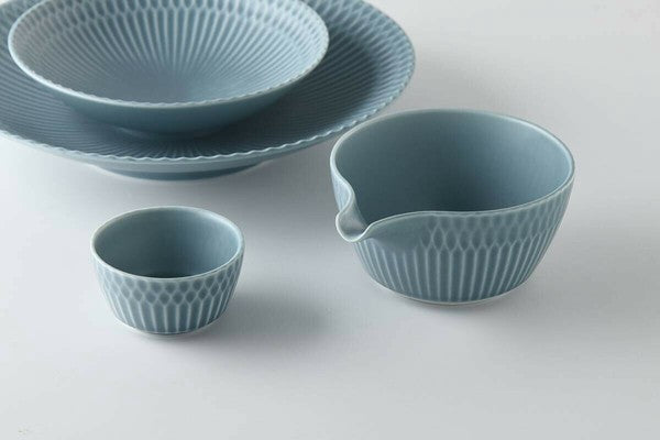 Oda Pottery: Sazanami Design Porcelain Bowl with Pouring Lip (Dark Blue) 小田陶器さざなみ片口小鉢（ブルーグレー）