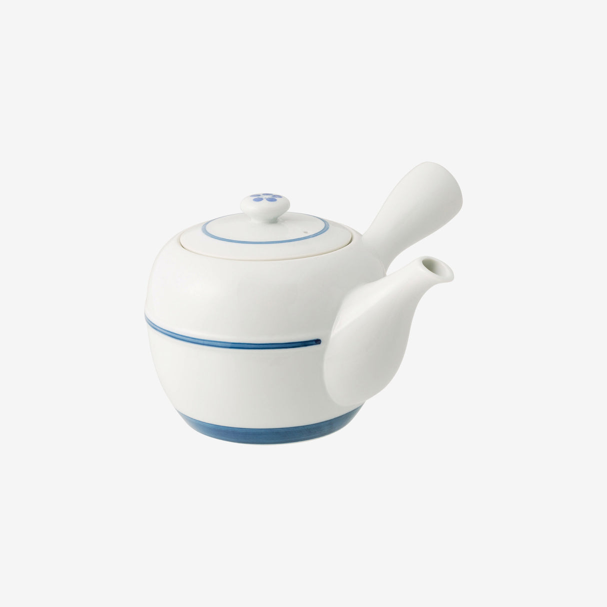 Saikai Ceramics: Hasamiyaki White Porcelain - Yumeji Series - Kyusu with Blue Stripe & Plum Blossom Design (500 ml)