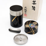 Korindo Echizen: Urushi Tea Canister Kai-Tsubaki - 光琳堂 越前漆器: うるし茶筒「貝椿」