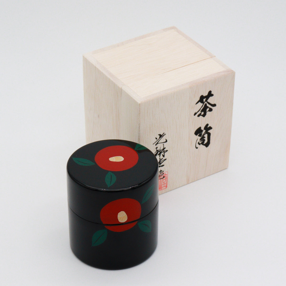 Korindo Echizen: Urushi Tea Canister Kuro-Tsubaki - 光琳堂 越前漆器: うるし茶筒「黒椿」 yunomi-jp.pro