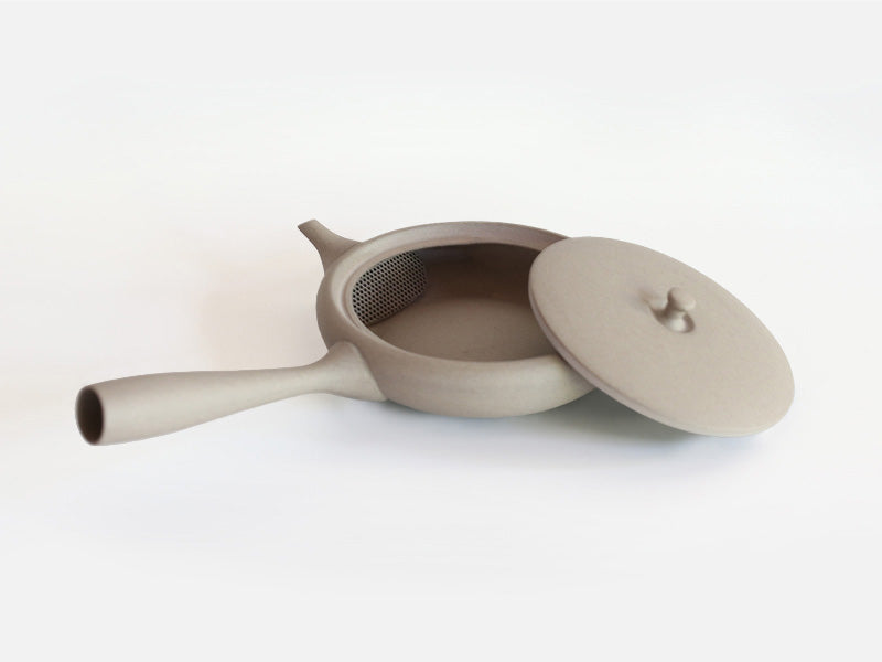 Jinsui Kiln: TOKI - SHIROHAI, Flat Tokoname Kyusu Tea Pot (80ml, Gray)