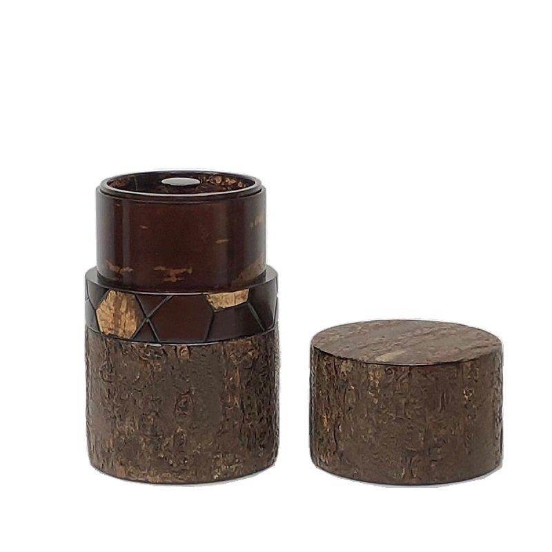 Fujiki Denshiro: Frosted Oyamazakura Bark Chazutsu (Horizontal Stripe) by Arakawa Keitaro 総皮茶筒 大山桜 霜降皮 横 （荒川慶太郎　作） - yunomi-jp.pro