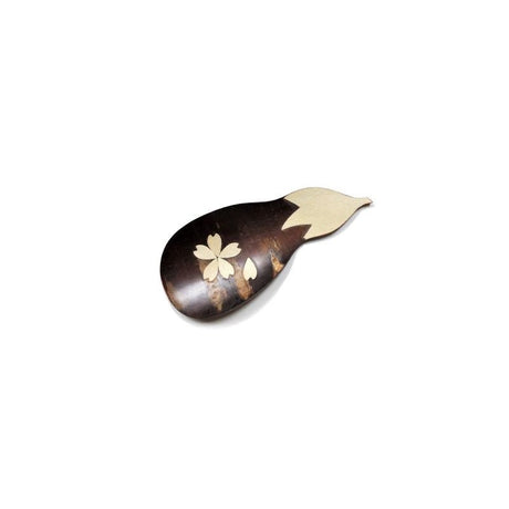 Fujiki Denshiro (last few units): Sakura Bark Tea Scoop Chasaji, Eggplant-shaped design with Sakura 茶箕 ナス 桜 - yunomi-jp.pro