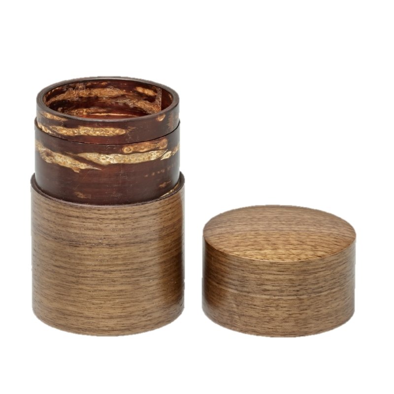 Fujiki Denshiro: Obizutsu Tea Canister - Walnut 帯筒茶筒くるみ - yunomi-jp.pro