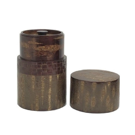 Fujiki Denshiro: Oyama Sakura Bark Chazutsu, Ajiro Weave (Horizontal Stripe) by Arakawa Keitaro 総皮茶筒 大山桜 アジロ 横（荒川慶太郎　作） - yunomi-jp.pro