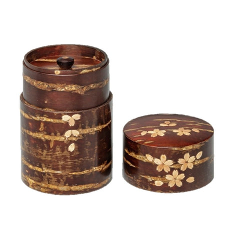 Fujiki Denshiro: Sakura Blossom Design Chazutsu 総皮茶筒 散花 - yunomi-jp.pro