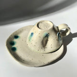 Hiroshi Hirai: Heart Shaped Cup & Saucer Set, Green Accents - yunomi-jp.pro