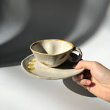 Hiroshi Hirai: Heart Shaped Cup & Saucer Set, Yellow Accents - yunomi-jp.pro