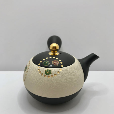 Isobe Ceramics mi122: Tokoname Kyusu Golden Autumn Leaves by Shouhou 200 ml 金彩紅葉桜 - yunomi-jp.pro