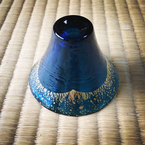 Kimoto Glass: Shofukuhai Mt. Fuji Blue Sake Glass, 65 ml - yunomi-jp.pro