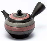 Koizumi: Left-handed Silver & Pink Striped Tokoname Kyusu Tea Pot by Kiln Tosei, 330 ml, 8-193 【陶聖】２色ルレット左手急須 - yunomi-jp.pro