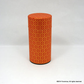 Okumura Seikan: Tea Canister, Chiyogami Washi Paper, Red and Gold Tortoiseshell Pattern (size for 175g sencha) - yunomi-jp.pro