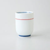 Saikai Ceramics: Red Trim, White Porcelain Yunomi Tea Cup with Blue Accents 150 ml - yunomi-jp.pro