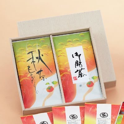 Seiwa 21013: Washi paper bag, flat 110 x 230, Autumn Persimmon with 秋茶ものがたり - yunomi-jp.pro