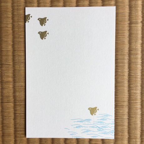 Silkscreen Postcard - Golden Birds Over the Waves - yunomi-jp.pro
