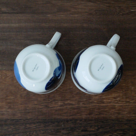 Yamani - Miyama Tableware: Blue Ink White Paired Mugs - yunomi-jp.pro