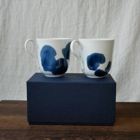 Yamani - Miyama Tableware: Blue Ink White Paired Mugs - yunomi-jp.pro