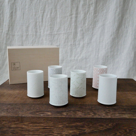 Yamani - Miyama Tableware: Sasasa Guinomi Shot Glass 6-Piece Set with Wooden Gift Box - yunomi-jp.pro